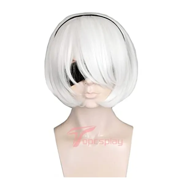 
                            Topcosplay Women's Short Wig White Halloween Costume Cosplay Wig with Long Bangs
                        