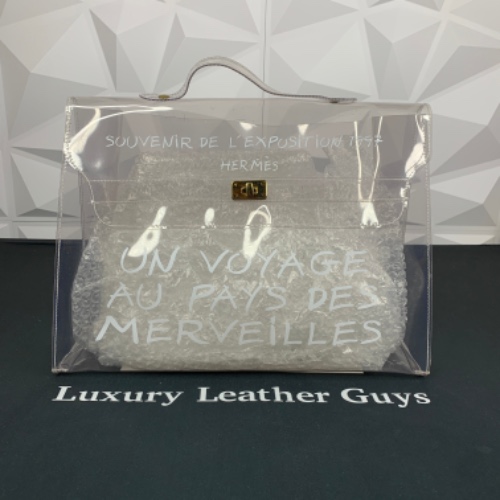 Hermes Vinyl Souvenir De L'Exposition Transparent Kelly (Preloved)