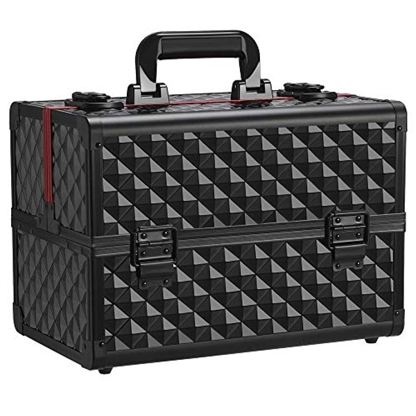 Yaheetech Schminkkoffer schwarz Kosmetikkoffer Alu Werkzeugkoffer Nagel Koffer Beauty Case 34,7 x 22,2 x 25 cm