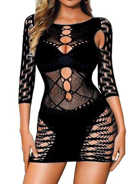 ChiaoLezhee Rave Glow Party Outfits, Sheer Mesh Mini Dress, Size Fits 0-14