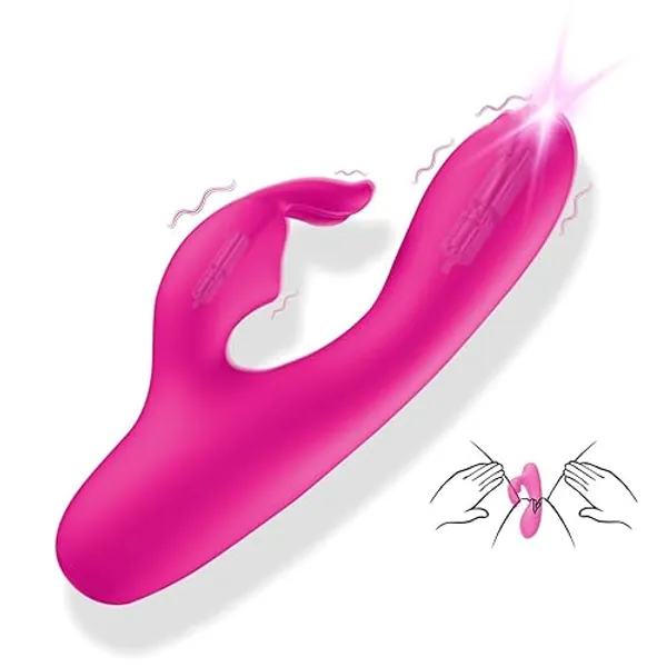 Rabbit Vibrator Sex Toy for Women, Clitoral G-Spot Dildo Vibrators Adult Sex Toys, Silicone Waterproof Rechargeable Vagina Stimulator Dual Vibrating Massager for Female Couples Games (Red)