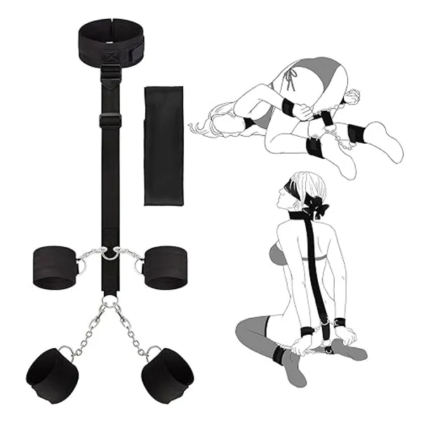 BDSM Adult Toys Bondage Kit - UTIMI Neck to Wrist Behind Back Collar Restraints with Handcuffs Ankle Cuffs Blindfold Restraint Bondaged Kit for Couples Sex Adjustable Set SM Play