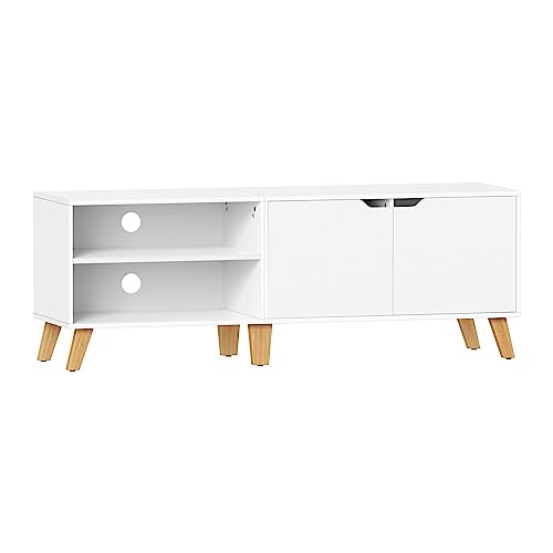 VASAGLE TV-Schrank, Fernsehtisch mit 2 Türen, 140 cm lang, TV-Regal für Fernseher bis zu 65 Zoll, verstellbare Ablage, für Wohnzimmer, Esszimmer und Schlafzimmer, weiß LTV027T46 - Weiß
