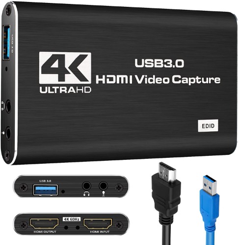 Audio Video Capture Card, 4K HDMI USB3.0 Capture Adapter 1080P 60fps Video Capture Device Portable Video Converter for Video Recording Gaming Streaming Live Broadcast ,Support PS4 X-Box Camcorder - 