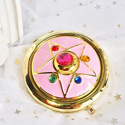 Shiker Anime Makeup Compact Mirrors, Star Crystal Makeup Mirror Portable Travel Personal Handheld Foldable Double Sided Mirror Cosplay Prop