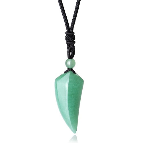 XIANNVXI Green Aventurine Necklace for Men Women Healing Crystal Stone Wolf Teeth Necklace Cool Simple Adjustable Black Rope Natural Gemstone Pendant Jewelry - D-green Aventurine