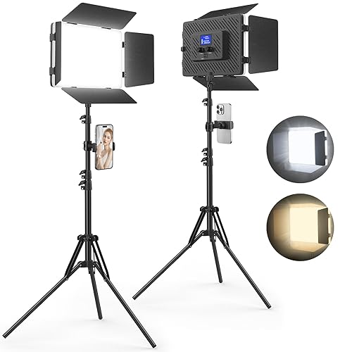 2 Pack Led Video Light Panel Lighting Kit with Barn Doors, 8000mAh Rechargeable Camera Light, 2500K-8500K Photo Light for Outdoor Indoor Photography Live Streaming Zoom Calls Video Recording