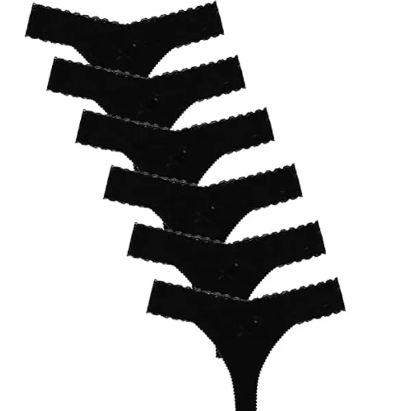 UWOCEKA Women Thongs Cotton, 6 Pack Variety Thong Lace Trim Undies Panties Tanga - X-Large - 6pcs-black