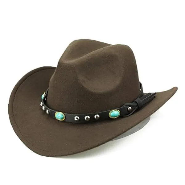 vwlvrsco Summer hats for women men Fashion Rivet Roll Up Wide Brim Western Cowboy Cowgirl Hat Sombrero Jazz Cap Brown