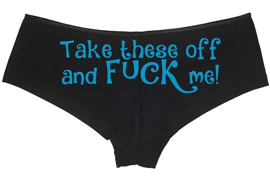 Knaughty Knickers Take These Off and Me Sexy Slutty Underwear Black Panties - X-Large - Sky Blue