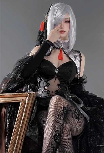 Shenhe Derivative Sexy Wedding Suit Bride Cheongsam Style Dress Lingerie Set and Veil with Sleeves Stockings