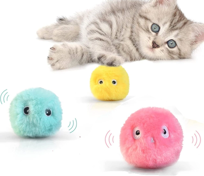 PUPPBUDD 3pcs Interactive Cat Toy Balls with Sounds, Plush Catnip Balls with Smart trigger, Lifelike Animal Chirping Cat Balls, Refillable Catnip Toys for Cats, Gifts for Cats/Dogs