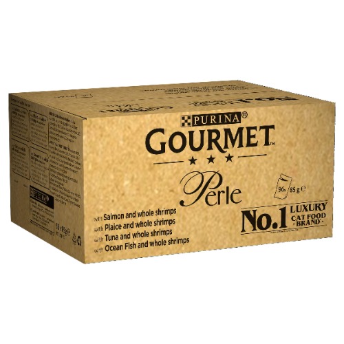Gourmet Wet Cat Food Pouches in Gravy - Perle Ocean Delicacies 96 x 85g Mini Fillets - Mix of Fish and Whole Shrimps - Pet Food - Cat Food Wet - Bulk Food, Cat Wet Food for Adult and Senior Cats - Gourmet Perle Chef's Collection 40 x 85g