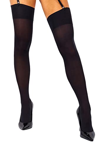 sofsy Thigh High Stockings for Garter Belts [Made in Italy] 60 Den Womens Thigh High Stockings - Medium - Black Stockings
