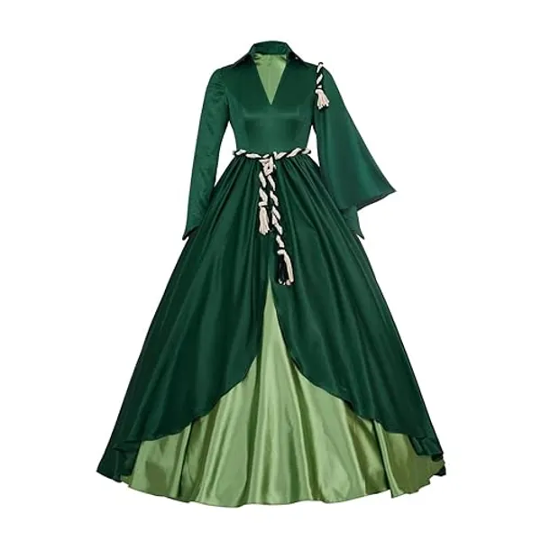 SFWXCOS Gone Wind Scarlett O'Hara's Curtain Dress Costume Green Vintage Victorian Ball Gown for Women
