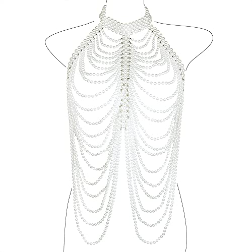 CCbodily Pearl Body Chain Bra - Fashion Shoulder Necklaces Bra Chain Body Jewelry - C-Pearl