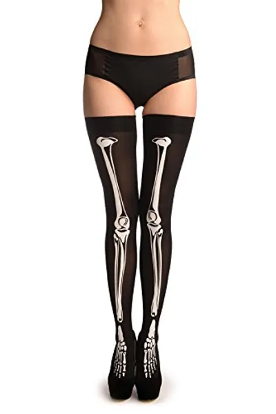 LissKiss Black With Printed Skeleton Bones (Halloween) - Stockings