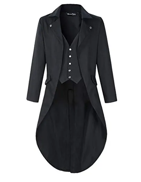 DarcChic Mens Gothic Tailcoat Jacket Black Steampunk VTG Victorian Coat