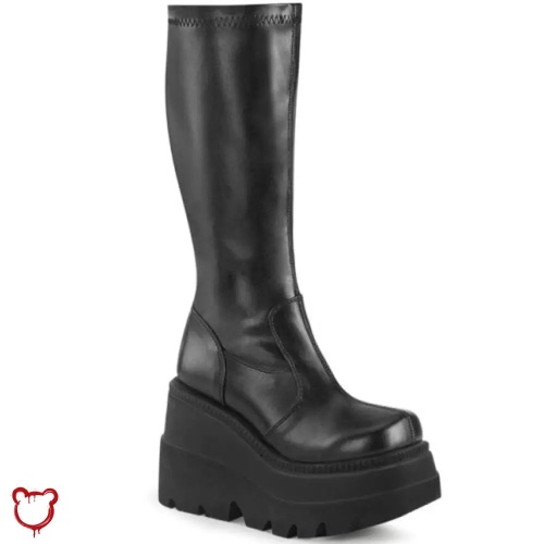 'Black Goth Platform Boots' - Black Faux Leather / 10.5