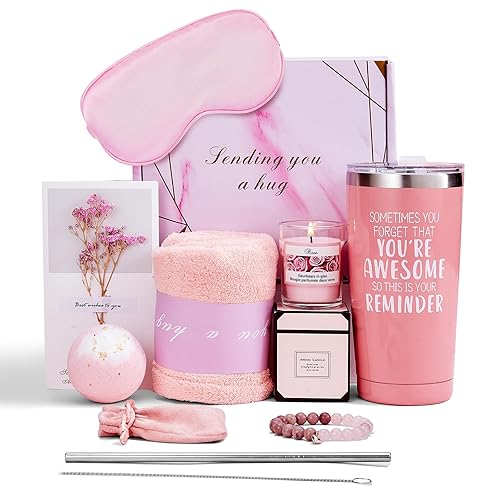 Birthday Gifts for Women, Mother's Day Gift Ideas, Relaxing Spa Gift Basket Set, Get Well Soon Gifts for Women For Her, Mom, Friend, Sister, Wife, Coworker, Girlfriend, Teacher Gifts for Women (Pink) - Pink
