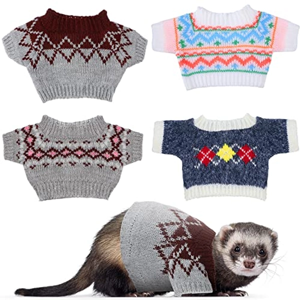 Mixweer 4 Pcs Ferret Clothes Hamster Sweater Guinea Pig Clothes Bunny Costume Knitted Sweatshirt for Warm Winter Christmas Vest Clothing Ferret Accessories Kit Small Animal Outfit (Rhombus Style)
