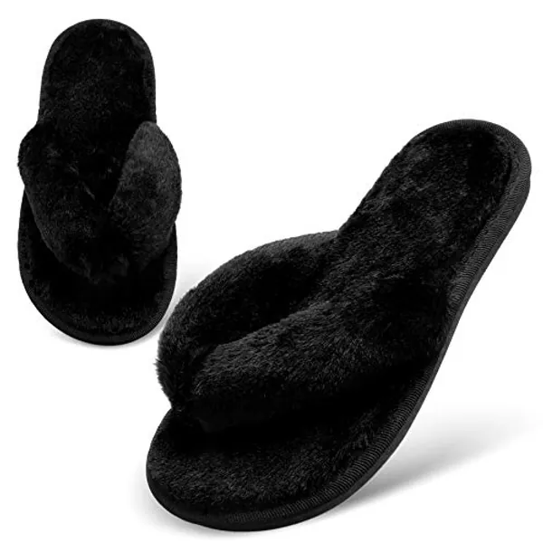 JOINFREE Women's Bedroom Slippers Comfort Four Season Classy Indoor Spa Slide Shoes - 5.5-6.5 - A/Black