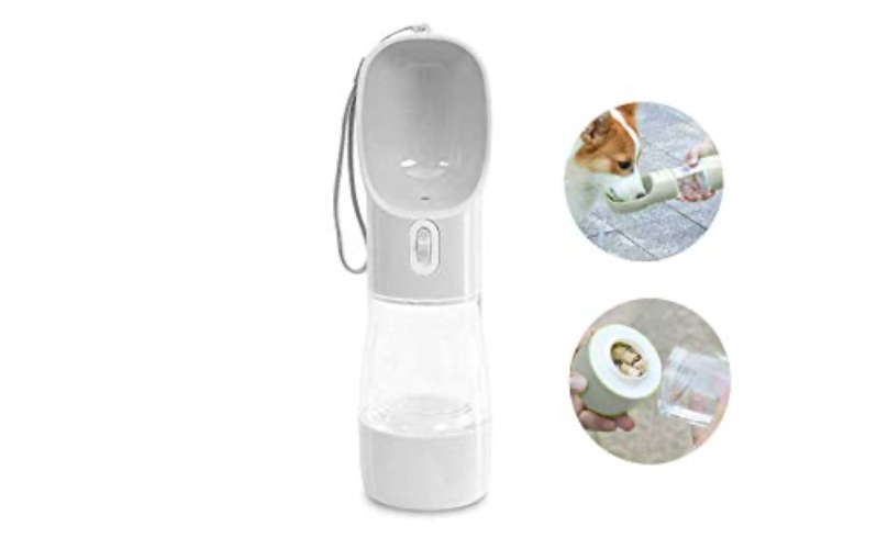 MAOCG Dog Water Bottle for Walking, Multifunctional and Portable Dog Travel Water Dispenser with Food Container,Detachable Design Combo Cup for Drinking and Eating,Suitable for Cats and Puppy - Grey