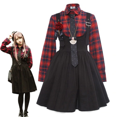 Tartan Suspender Dress (Complete Outfit!) - M