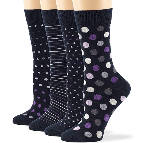 7BIGSTARS KINGDOM Womens Fun Cotton Crew Socks - 4 Pack L/M - Cactus Space Desert Coffee Fox Dog Hedgehog Puppy Flower Bird - 5-9 - Dark Navy Assortment (A29)