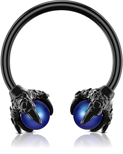 OUFER 316L Surgical Steel Circular Earrings Two White Opals Surrounded by Dragon Claws Cartilage Earing Ear Body Piercing Jewelry Helix Earrings Piercing… - Black Blue