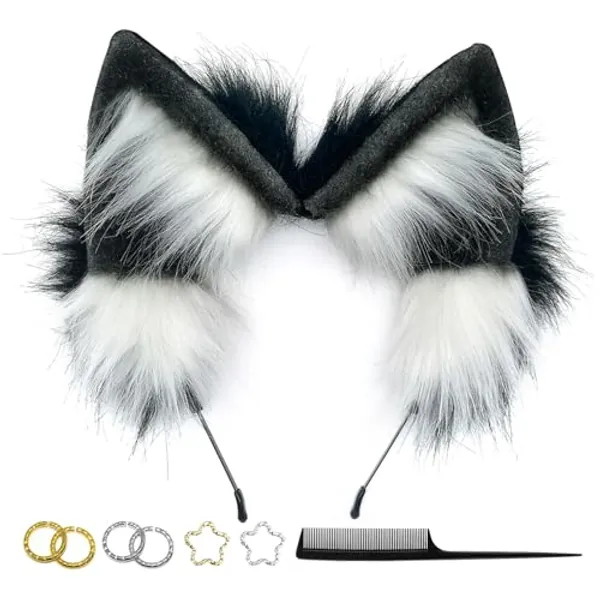 GaliaFaya Cat Wolf Fox Dog Ears Headband Handmade Faux fur Cosplay Halloween Costume Party