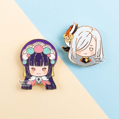 Genshin Impact Shenhe/Shen He & Yunjin/Yun Jin Hard Enamel Pin - Set of Both / [A Grade] / Simple Rubber Back