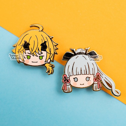 Genshin Impact Ayaka & Thoma/Tohma Hard Enamel Pin - Set of Both / [A Grade] / Simple Rubber Back
