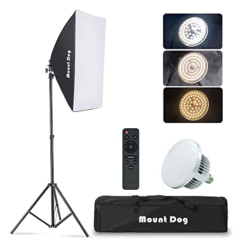 Softbox Lighting Kit MOUNTDOG Studio Photography Continuous Lights Softbox With Dimmable LED 3 Colors Bulbs (85W/5700K) Remote Control and Adjustable Tripod for Portraits Fashion Advertising Photo Shooting YouTube Video Live Steam