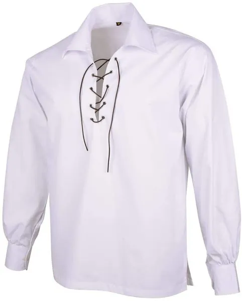 Men’s Scottish Jacobite Ghillie Kilt Highland White Shirt Long Sleeve Lace Up Medieval Renaissance Pirate Costume