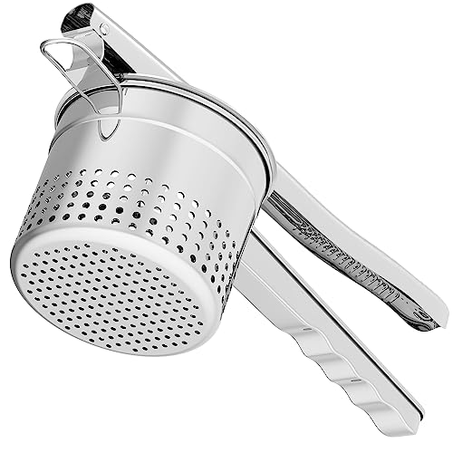 GloTika Large 15oz Potato Ricer Masher, Heavy Duty Stainless Steel Potato Masher with Ergonomic Handle - Essential Kitchen Tool for Mashed Potatoes and Noodles - PR-1