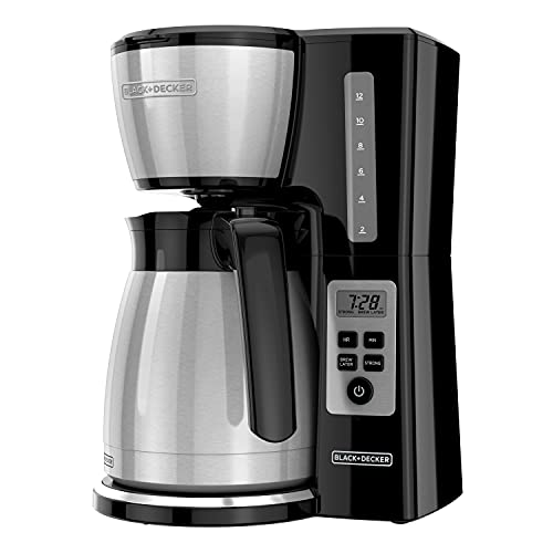 BLACK+DECKER Thermal Carafe Programmable Coffeemaker, 12-Cup Coffee Machine, Stainless Steel - Updated Carafe Design - Coffee Maker
