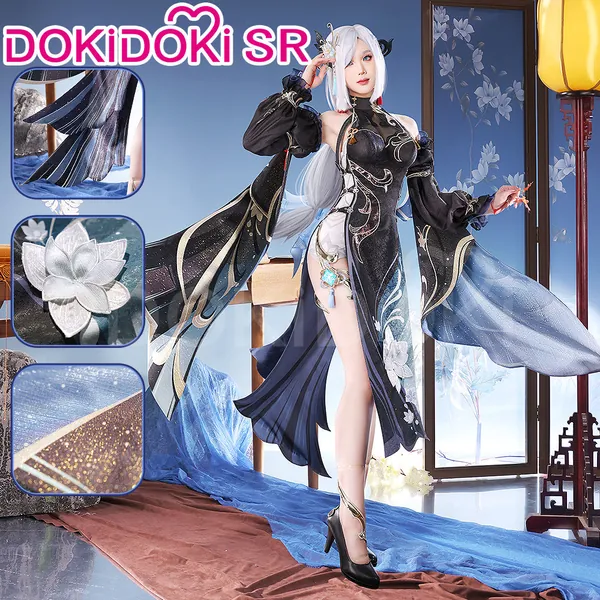 DokiDoki-SR Game Genshin Impact Cosplay Shenhe Costume / Shoes Lantern Rite 2024 Skin Frostflower Dew shen he