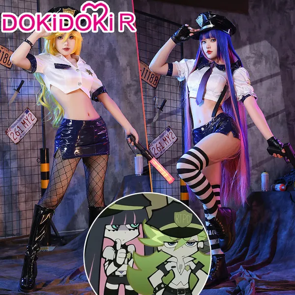 【In Stock】DokiDoki-R Anime Panty & Stocking with Garterbelt Cosplay Panty / Stocking Costume  Angel Police Uniform