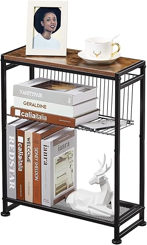Slim End Table with Magazine Holder - Rustic Brown