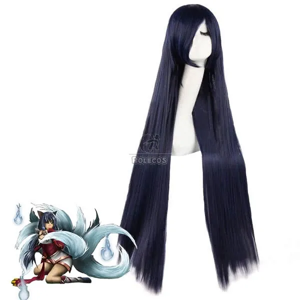 Buy Game LOL Nine-Tailed Fox Ali Long Blue Mixed Black Straight Synthetic Cosplay Wigs - RoleCosplay.com