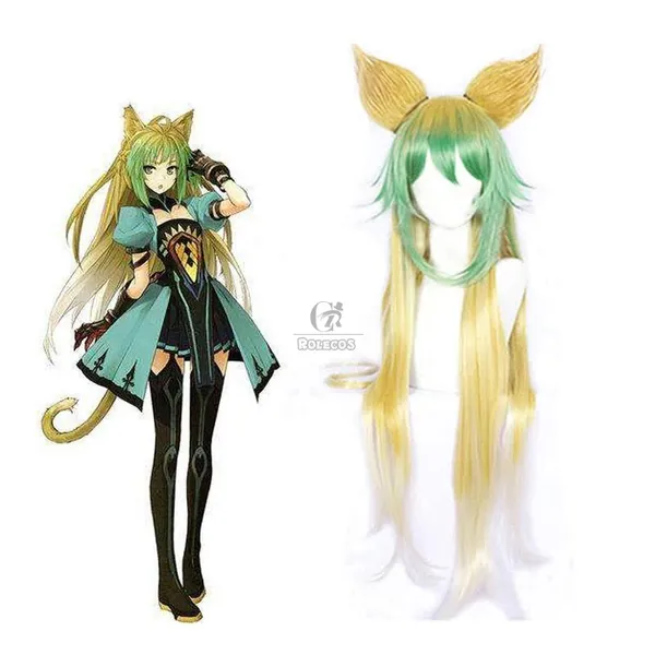 Buy Fate Apocrypha Atalanta Yellow Mixed Green Cosplay Wigs With Ear For Sale - RoleCosplay.com