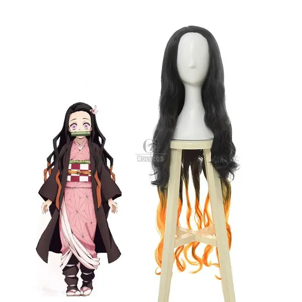 Buy Demon Slayer / Kimetsu no Yaiba Nezuko Kamado Black Brown Long Wave Cosplay Wigs For Sale - RoleCosplay.com