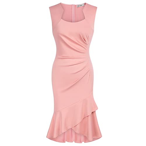 GRACE KARIN Women Ruched Mermaid Dress Sleeveless Wrap Hem Bodycon Dress CL1782A22 - S - Light Pink