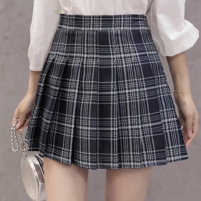 Tartan Plaid School Girl Skirt - Dark Blue / XL
