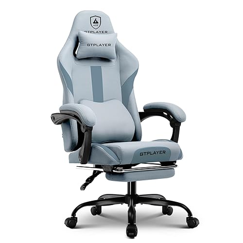 GTPLAYER Gaming Chair Breathable Fabric Computer Chair with Pocket Spring Cushion, Ergonomic Computer Gaming Chair with Footrest，Gamer Chair with Lumbar Suppport for Adults (Gray) - Grey