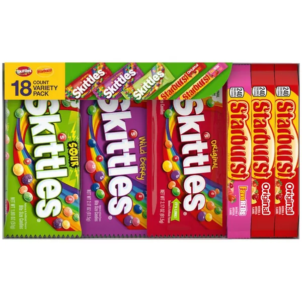 SKITTLES & STARBURST Variety Pack Full Size Chewy Candy Assortment, 37.05 oz, 18 Bars - 