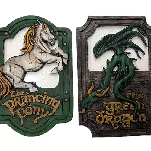 XYQ Lord of The Rings The Prancing Pony and The Green Dragon Pub Signs Set, Handmade Bar Style Sign, Pub Home Office Decorative Sign, 11 X 7 Inch Handmade Bar Style Sign