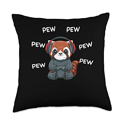 Funny Gaming Red Panda Video Gamer Gift Gamer Red Panda-Online Computer Video Games Throw Pillow, 18x18, Multicolor - 18x18