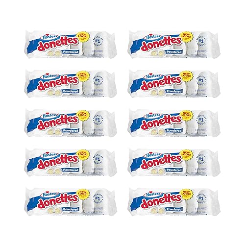 Hostess Powdered Sugar Donettes, 6 Count Bags (10 Pack) - Powdered Sugar - 3 Ounce (Pack of 10)
